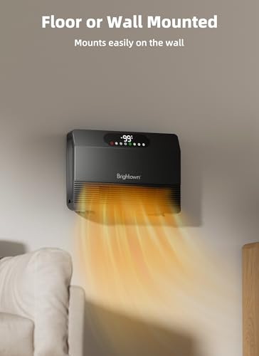 Brightown Smart Wall Heater, 1500W Electric Space Heater for Indoor Use, 5 Optional Modes, Adjustable Thermostat, Remote Control, Energy Efficient Easy-Mount Heater for Bedroom, Works with Alexa, Grey