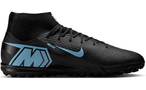Nike Mercurial Superfly 10 Academy Turf High-Top Soccer Shoes (Black/Ice Blue) Size 8
