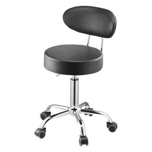 VEVOR Shop Stool with Backrest, Pneumatic Height Adjustable Garage Seat, 300 lbs Load, Roller Creeper Seat, 360 Swivel Padded Workshop Stool, Black