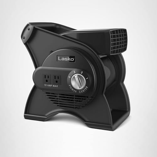 Lasko High Velocity Portable Utility Fan - Adjustable Air Mover Blower Fan for Bedroom, Office Desk, Garage, and Home - With 2 Outlets 120V - 3 Speeds - U12104 - 12" Tall - Black