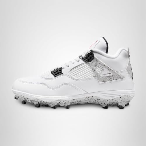 Jordan 4 Retro TD Football Cleats (White/Black/Tech Grey/Fire Red) Size 9.5