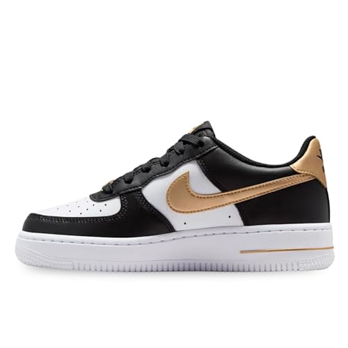 Nike Air Force 1 Big Kids' Shoes (Black/Black/White/Metallic Gold) Size 4