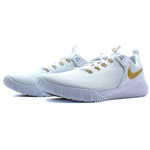 Nike Women's Zoom Hyperace 2 Volleyball Shoe, White/Metallic Gold, 8 US