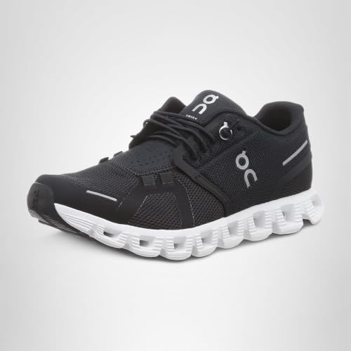 On Women's Cloud 5 Sneakers, Black/White, 8 Medium US