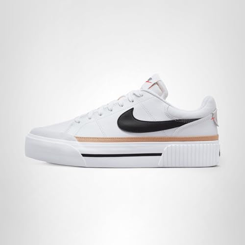 Nike Women's Court Legacy Lift Shoes, White/Black-Hemp-Team Orange, 9