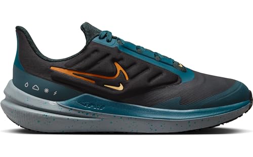 Nike Winflo 9 Shield Men's Weatherized Road Running Shoes (DM1106-002, Black/GEODE Teal/DEEP Jungle/Safety Orange) Size 11.5