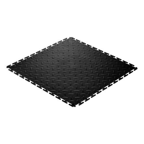 VEVOR Garage Floor Tiles 20.2 x 20.2 x 0.2 inch, Interlocking Ease of Installation Diamond Plate Slip-Resistant Texture Non-Slip Sturdiness, for Garages, Warehouse, Tool Room, Black, 16 Pack