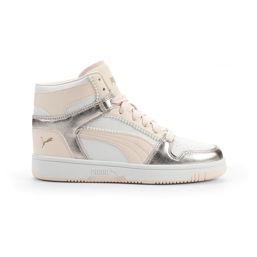 PUMA Unisex-Child Rebound Layup Mid Shoes, White-Jasmine Flower-Gold SS26, 4, Big Kid