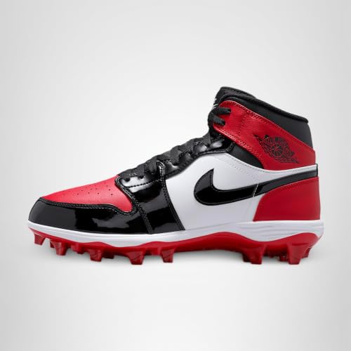 Jordan 1 Mid TD Men's Football Cleat (FJ6805-601, Gym Red/White/Black) Size 10.5