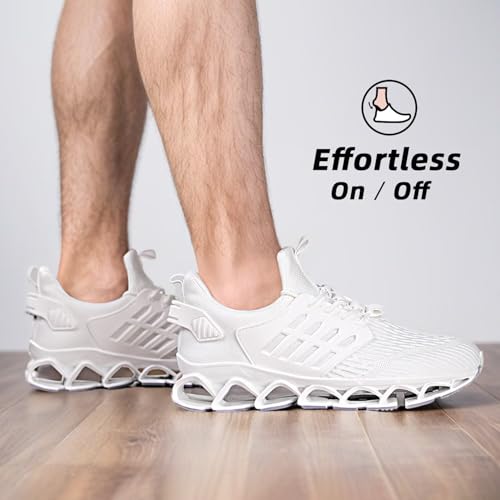 Mens Walking Shoes Slip on Blade Tennis Casual Fashion Trail Running Sneakers Comfort Non Slip Work Sport Athletic Trainers White