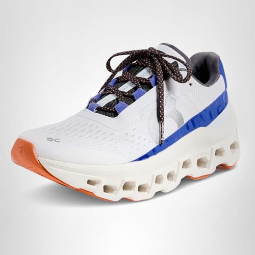 On Women's Cloudmonster Sneakers, Frost/Cobalt, White, 10 Medium US