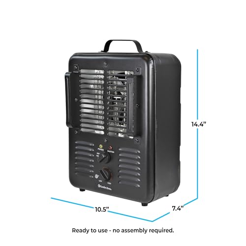 Comfort Zone 1500W Milkhouse Style Utility Space Heater – Portable Workshop & Garage Electric Heater with Adjustable Thermostat, 2 Heat Settings & Fan – All-Metal Housing & Safety Tip-Over Switch