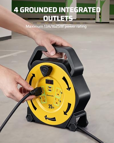 DEWENWILS 25FT Extension Cord Reel, Hand Wind Retractable Cord Reel
