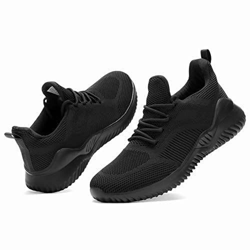 Kapsen Men's Non Slip Running Shoes Ultra Light Breathable Casual Walking Shoes Fashion Sneakers Mesh Workout Sports Shoes Full Black