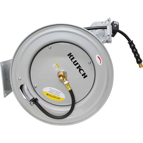 Klutch Auto-Rewind Air Hose Reel, 3/8in. x 50ft. Hose, 300 PSI