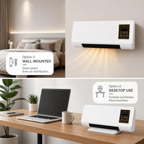 Portable Wall Mounted Air Conditioner Fan, 2-in-1 Cooling Air Conditioner and Heater Combo, Quiet Smart AC Unit with Remote & Timer for Bedroom, Garage, Basement, Office(White)