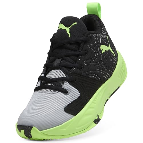 PUMA Unisex-Child Court Pro 3 Basketball Shoes, Black-Green Glare-Cool Mid Gray AH26, 2, Big Kid