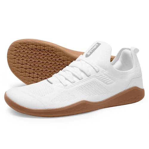 AIRHAS Men's Barefoot Shoes Zero Drop Anatomical Toe Box Minimalist Sneakers for Gym Workout Walking (White/Gum,12.0)
