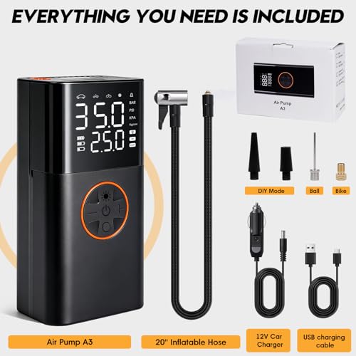 HXHWISE Tire Inflator Portable Air Compressor, 150PSI Dual Power Cordless & 12V Car Plug, Fast Inflation Air Pump with LCD Display & Auto-Stop, for Car Tires, Motorcycle, Bike & Ball
