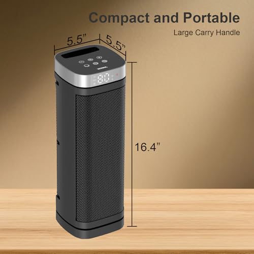Space Heater, WINHL 17 Inches Electric Heaters for Indoor Use with Thermostat and Remote, 70°Oscillation, 12H Timer, 5 Modes, 1500W PTC Ceramic Fast Safety Heat for Office Bedroom Home