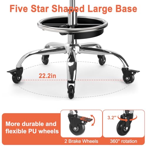 LWADALN Garage Mechanic Stool Chair, Rolling Workshop Stool with Tool Tray Storage, Height Adjustable Heavy Duty Swivel Task Chair, Mechanic Chair for Garage, Shop, Auto Repair (Style 2)
