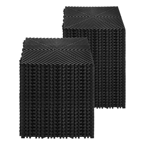 VEVOR Interlocking Drainage Mat, 12” x 12” Modular Interlocking Cushion, 50 Pcs Splicing Drainage Mats, Non-Slip PP Drainage Floor Tile and Shower Mat, for Garage, Garden, Kitchen & Outdoor, Black