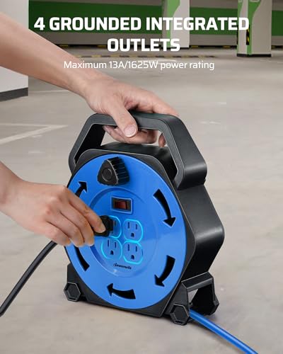 DEWENWILS 25FT Extension Cord Reel, Hand Wind Retractable Cord Reel