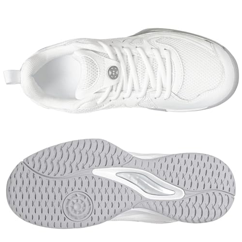 Sisttke Men's Badminton Pickleball Tennis Shoes White/Silver