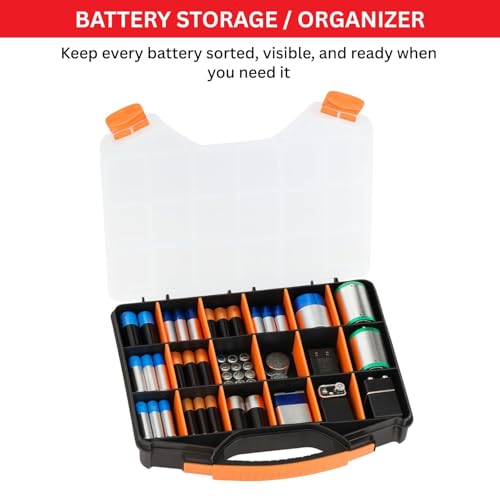 Andalus Tools Organizer Box, Small Parts Storage 18-Compartment Portable Hardware Organizer Removable Plastic Dividers for Screws, Nuts, Bolts, Nails – Orange (1 Pack, 12.75" x 10" x 1.75")