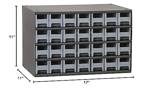 Akro-Mils Steel Garage Storage Cabinet, Small Parts Organizer Metal Cabinet for Hardware, Nails, Screws, Bolts, Nuts, and More, 17" W x 11" D x 11" H, 28-Drawer, Gray Cabinet/Gray Drawers (19228)
