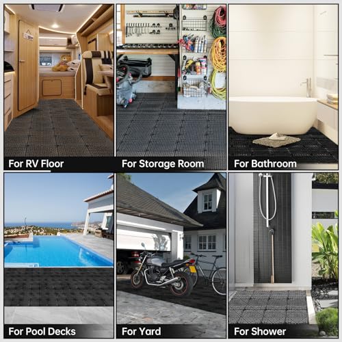 RITOLLO Modular Interlocking Cushion Drainage Floor Tiles, 9-Pack 11.8"x11.8" PVC Raised Non-Slip Interlocking Mats with Drain Holes for Deck, Pool, Garage, Shower, Patio, Bathroom, Sauna, Yard