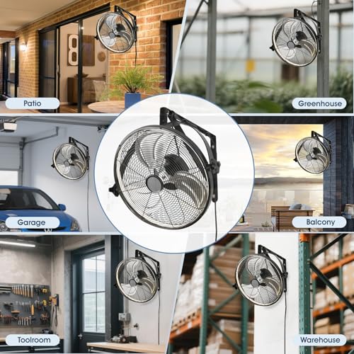 AHAWILL 20 Inch Wall Mount Fan with Lights,6-Speed High Velocity Wall Fan Dimmable Gazebo Fan,360°Adjustable Tilt Industrial Outdoor Fans for Patio,Garage,Workshop,Commercial,Black