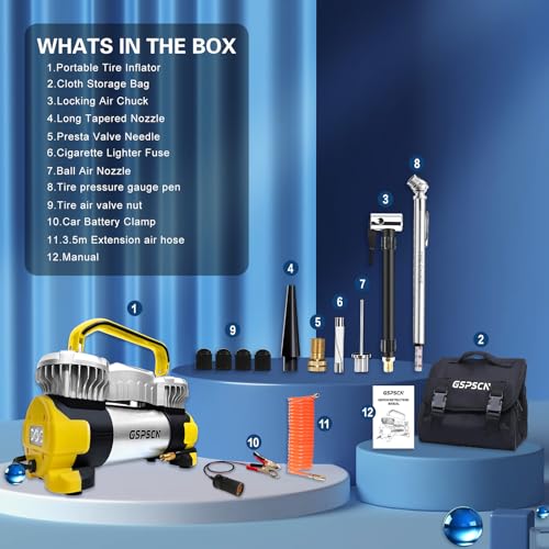 GSPSCN Digital Tire Inflator 12V Heavy Duty Metal Portable Air Compressor