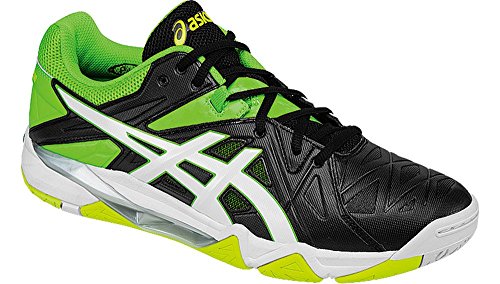 ASICS Men's Gel-Cyber Sensei Volleyball Shoe, Black/White/Green Gecko, 7 M US