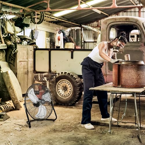 Comfort Zone 20-Inch High-Velocity Industrial Floor Fan, Heavy-Duty 3-Speed Metal Shop Fan with 180° Adjustable Tilt & Carry Handle, Quiet Vibration-Free Cooling for Garage, Workshop, & Home