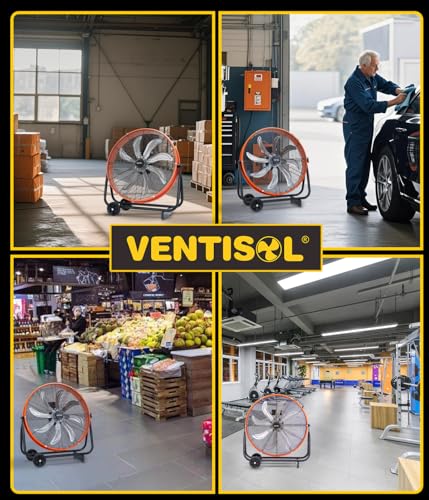 VENTISOL 24 Inch High Velocity Drum Fan, 9500 CFM Industrial Fans Heavy Duty, 3-Speed Shop Fan, Large Metal Floor Fan for Garage, Warehouse, Outdoor, Commercial, 8 Blades