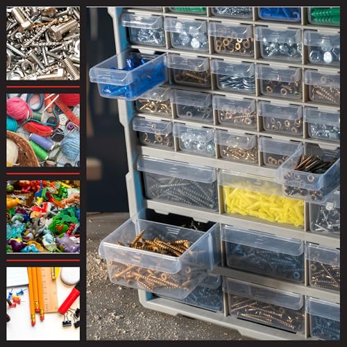 Stalwart 39-Drawer Plastic Small Parts Organizer - Desktop or Wall Storage Drawers for Organizing Hardware, Crafts, Garage, or Classroom (Black)