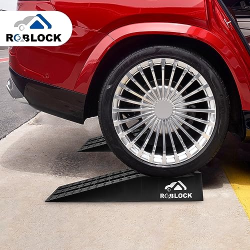 ROBLOCK Heavy Duty Car Ramps for Oil Changes and Jack Support, Portable Low Profile Car Ramps for High Lift, Vehicle Ramps for Garage, 31.5''x8.1''x4.9'', G.V.W 10000 LBS, 2 Packs