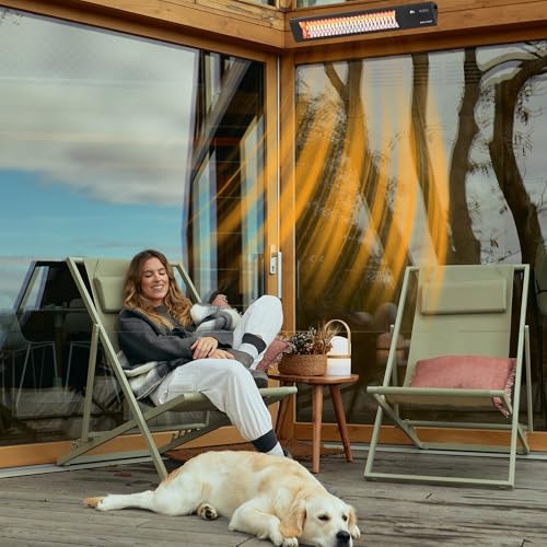 DWELLCOZY 2s Wall-Mounted Patio Heater 5 Modes, Indoor/Outdoor Heaters for Patio, 1500W Infrared Electric Garage Heaters with Remote, Space Heater for Garden,Backyard IP55 Resistant, 24H Timer, Black