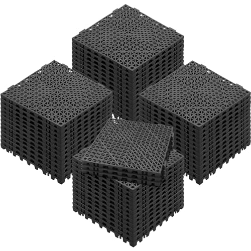 VEVOR Interlocking Tile 55PCS Black, Drainage Tiles 12" x 12" Splicing, Soft PVC Interlocking Drainage Floor Tiles, Non-Slip Drainage Holes for Restroom, Bathroom, Kitchen, Pool, Wet Areas