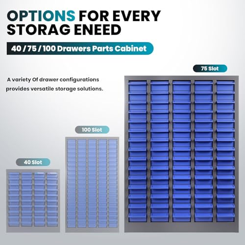 KQZZIV Parts Cabinet with 75 Drawers, 25.8x8.6x35.4 Inches, Small Parts Organizer with ABS Material Drawers, Adjustable Dividers and Labels, Ideal for Workshop and Garage