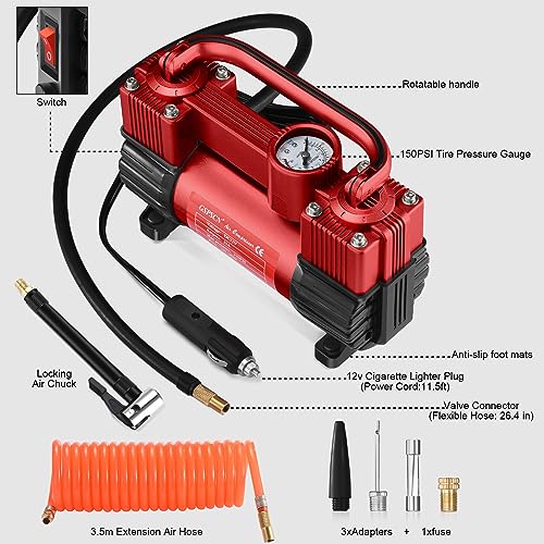 GSPSCN 12V Heavy Duty Tire Inflator Metal Portable Air Compressor Pump