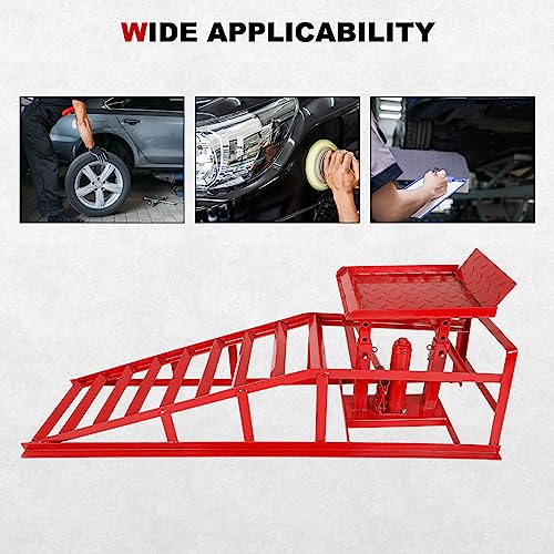 2 Pack Hydraulic Car Ramps 5T 10000lbs Low Profile Car Lift Service Ramps Truck Trailer Garage,Height Hydraulic Vehicle Ramps (Red)