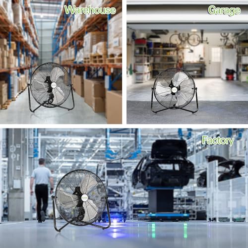 hykolity 4600 CFM 20" High Velocity Floor Fan, 3-Speed Heavy Duty Metal Fan with Wall-Mounting System, Industrial Shop Fan for Commercial, Garage, Greenhouse, 2 Pack