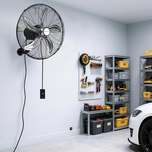 BILT HARD 20" Oscillating Wall Mount Fan, 3-Speed 5900 CFM High Velocity Wall Mounted Fan with Wired Remote, Heavy Duty Industrial Wall Fan for Commercial, Garage and Warehouse