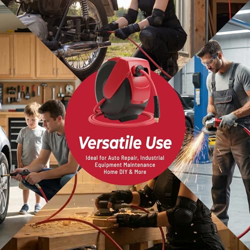 BreezeReel Retractable Air Hose Reel, 50ft x 3/8" Hybrid Air Hose Max 300PSI, Air Compressor Hose Reel, Auto Rewind & 180° Swivel - Wall/Ceiling Mount for Workshops