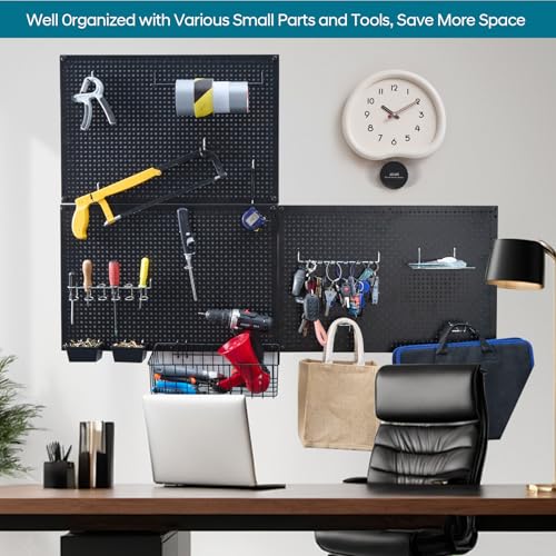 Daanxw 246PCS Pegboard Accessories Organizer Kit,Includes Pegboard Hooks,Bins,Baskets,Paper Towel Holder;Suitable for 1/8 and 1/4 Pegboard,Can be Used for Hanging Tools,Garage Storage,etc. (Black)