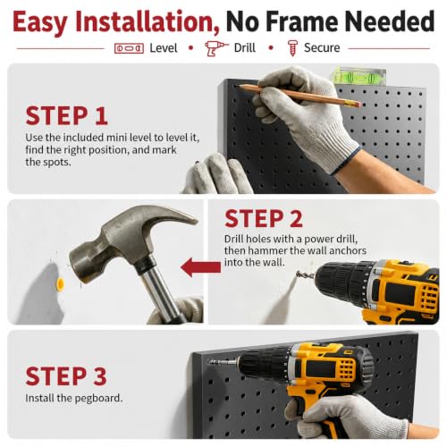 Heavy Duty Metal Pegboard Wall Organizer with 30 Hooks, Shelf and Tool Rack