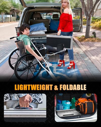 VNN Portable Wheelchair Ramp 5FT, Seamless Non-Slip Aluminum Ramps for Wheelchairs for Home, Handicap Wheelchair Ramps for Home Steps, Aluminum Loading Dock Plates, Black