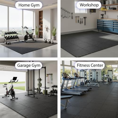 AIRHOP 1" Ultra-Thick 48 Sq Ft Rubber Top Gym Flooring for Home Gym
